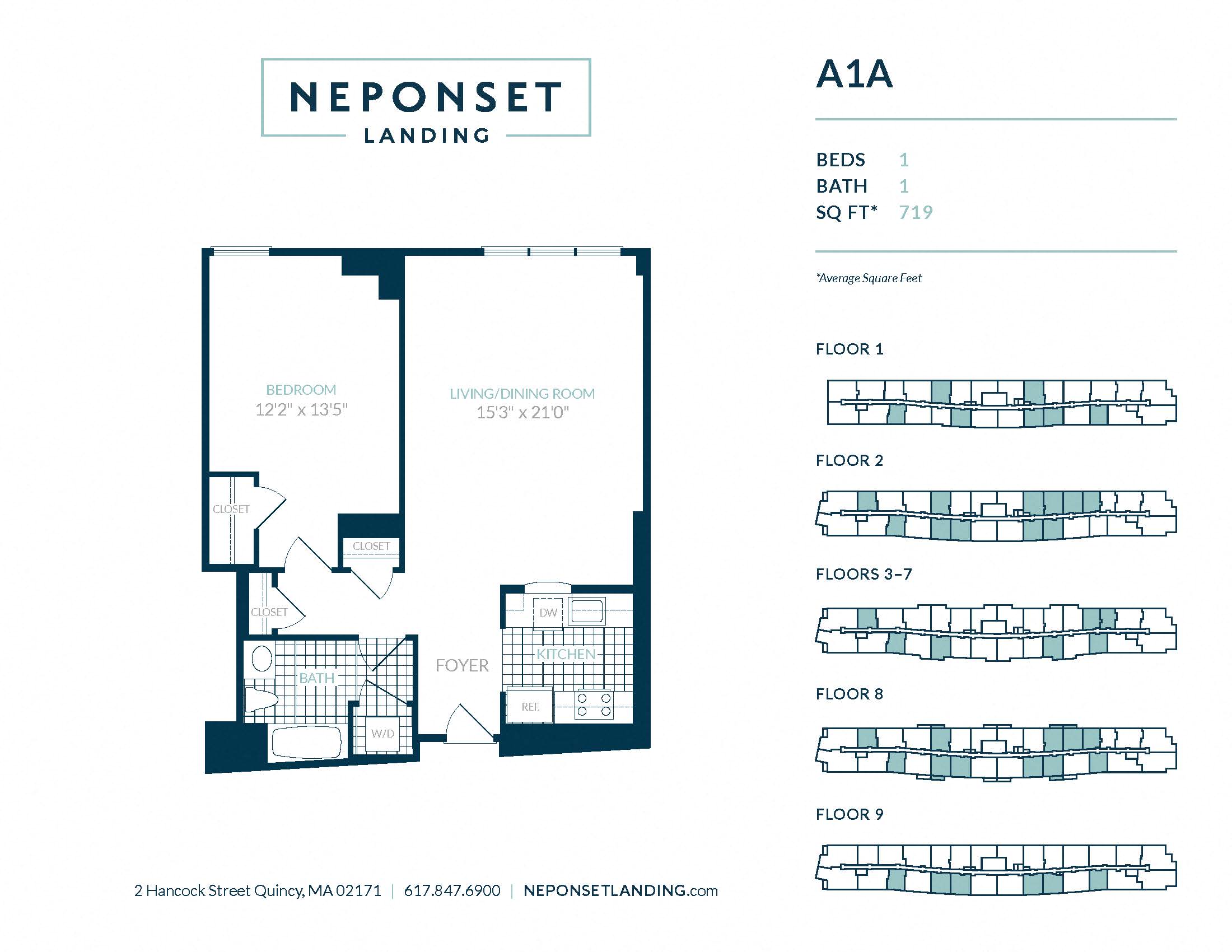 Floor plan for 1 bed, 1 bath, 829 sqft